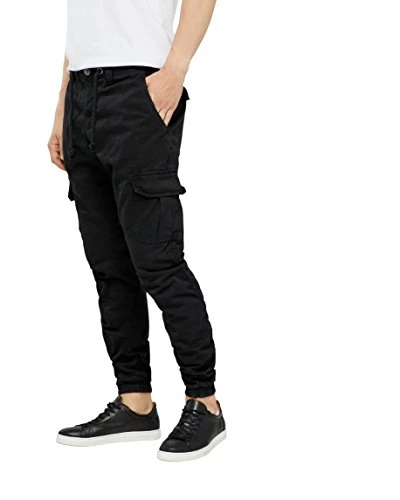 Men's Cargo Jogging Pants Slim Trousers, Black (Black 7), L