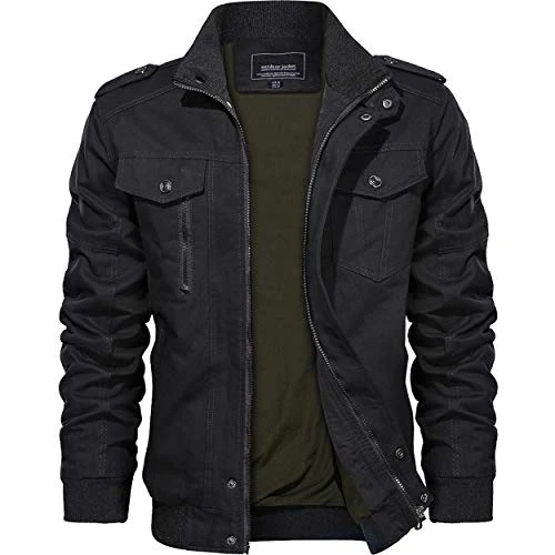 Men's Cargo Multi Pocket Fashion Casual Military Tactical Jacket Bomber Coat Black, Black-new, M