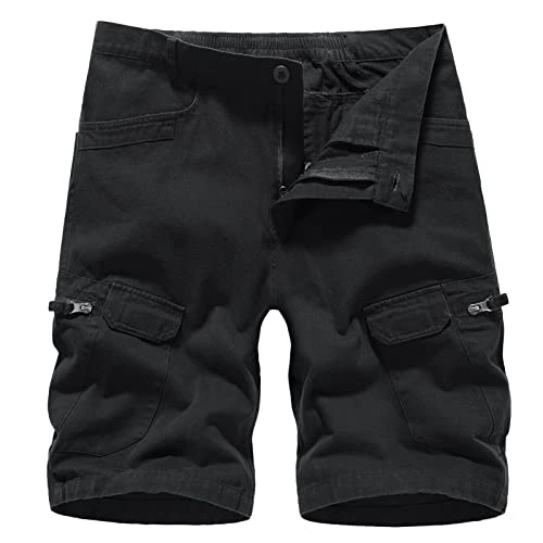 Men's Cargo Shorts Elasticated Waist Work Shorts Summer Cotton Combat Shorts Casual Multi Pocket Sho