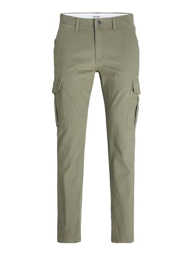 Men's Cargo Trouser Ankle Height Low Rise Slim Fit Trousers for Men, Dusty Olive Colour, 32W / 30L