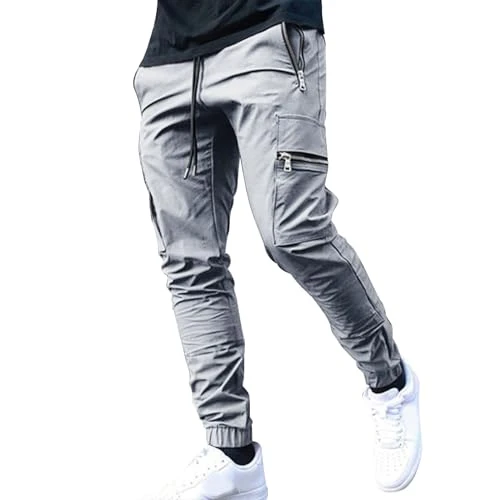 Mens Cargo Trousers Cotton Cargo Work Pants Slim Fit Drawstring Pants Skinny Stretch Tracksuit Botto