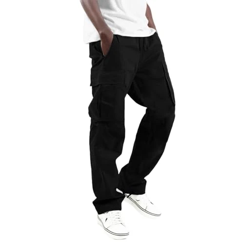 Men's Cargo Trousers Elasticated Waist Multiple Pockets Work Trousers Drawstring Work Wear Combat Tr