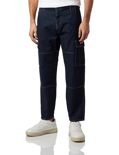 Men's Cargo Trousers Jeans, Blue, 32 W/30 L