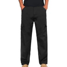 Mens Cargo Trousers Trendy Solid Color Loose Fit Work Trousers with Multi-Pocket Elastic Waist Cargo Denim Trousers Casual Straight-Leg Work Pants