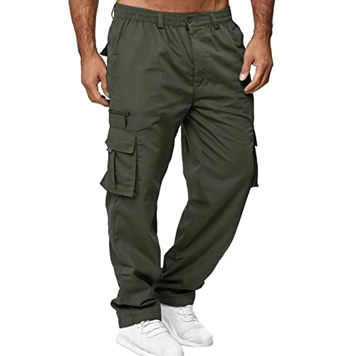 Mens Cargo Trousers Work Wear Combat Safety Cargo 8 Pocket Full Pants Tactical Military Straight Leg