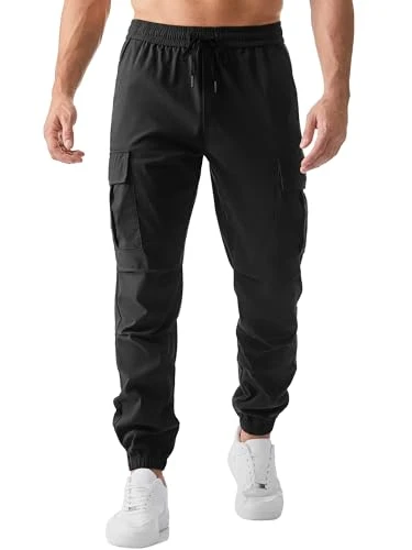 Mens Cargo Work Combat Trousers Regular Fit Casual Jogging Pants Drawstring Sweatpants with Pockets 