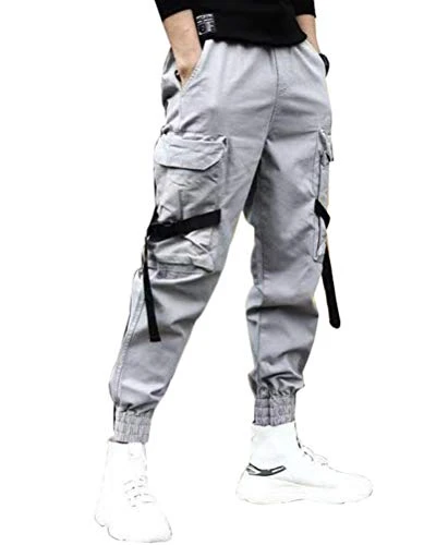 Mens Cargo Work Trousers Cotton Pants Outdoor Camping Hiking Loose Fit 30-38 H Grey L