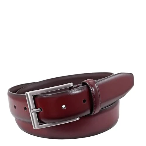 Men's Carmine 33mm Dress Casual Leather Belt, Burgundy, 42