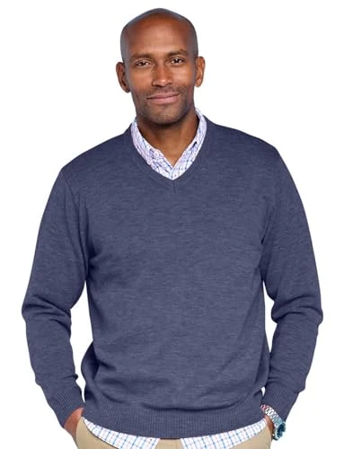 Men's | Cashmere Like Plain V Neck Jumper Sweater | Navy