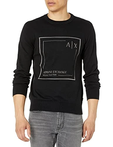 Men's Cashmere Pullover Crew Neck Cotton Sweater, black, X-Small