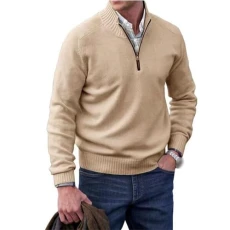 Men's Cashmere Quarter-Zip Sweaters Basic, Casual Long Sleeve Pullover Sweater,Mock Neck Knit Pullov