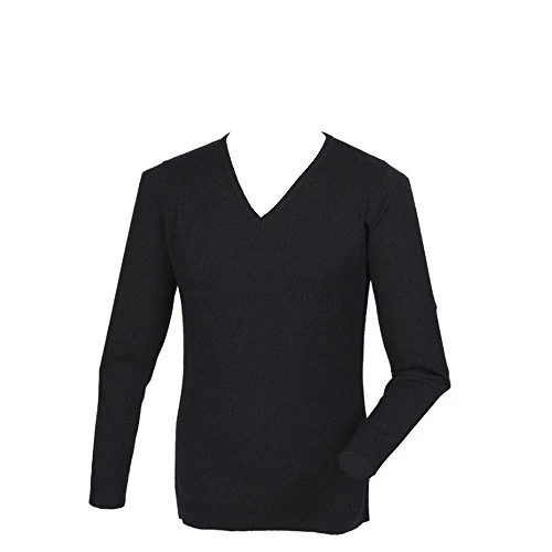 Mens Cashmere Touch Acrylic V-Neck Jumper Black