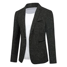 Mens Casual 1 Button Blazer Slim Fit Blazer Jacket Lightweight Suit Jackets Black L