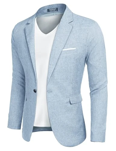 Men's Casual Blazer One Button Suit Classic Jacket Lightweight Sport Coat Oxford Regular Fit Dusty Blue M