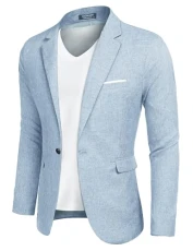 Men's Casual Blazer One Button Suit Classic Jacket Lightweight Sport Coat Oxford Regular Fit Dusty Blue M Men's Casual Blazer One Button Suit Classic Jacket Lightweight Sport Coat Oxford Regular Fit Dusty Blue M