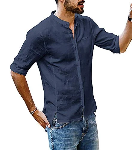 Men's Casual Button Down Denim Shirts Long Sleeve Dress Shirt Men's Long Sleeve Plain Poplin Casual 