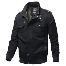 Men's Casual Cargo Jacket Military Bomber Jackets Winter Warm Windbreaker Jacket with Multi Zipper Pockets Black