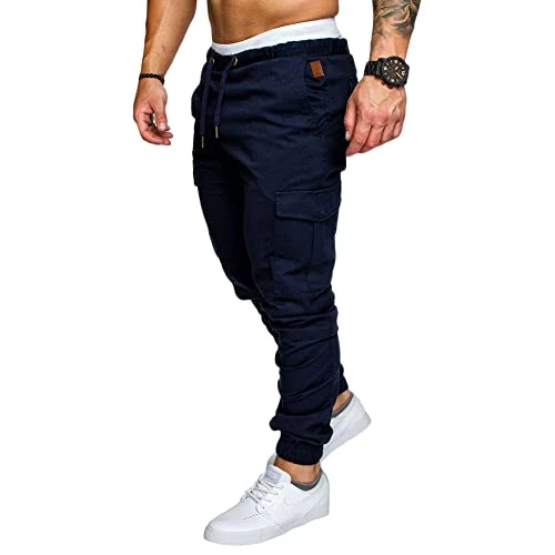 Mens Casual Cargo Joggers Trousers Slim Fit Sweatpants Gym Sports Jogging Bottoms Athletic Workout G