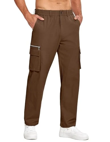 Men's Casual Cargo Pants Relaxed Fit Elastic Waist Work Pant Athletic Jogger Sweatpants with Multi P