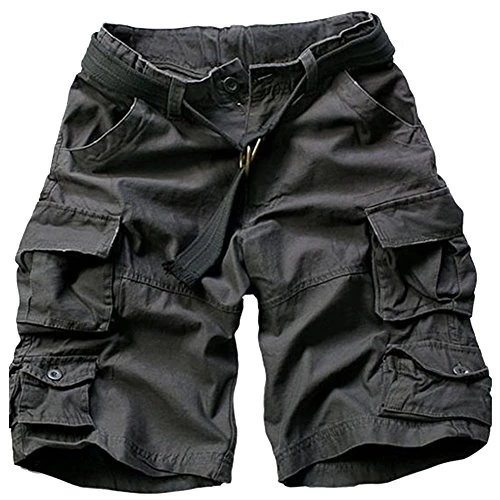 Men's Casual Cargo Shorts Multi Pockets Camouflage Combat Trousers Grey Black L