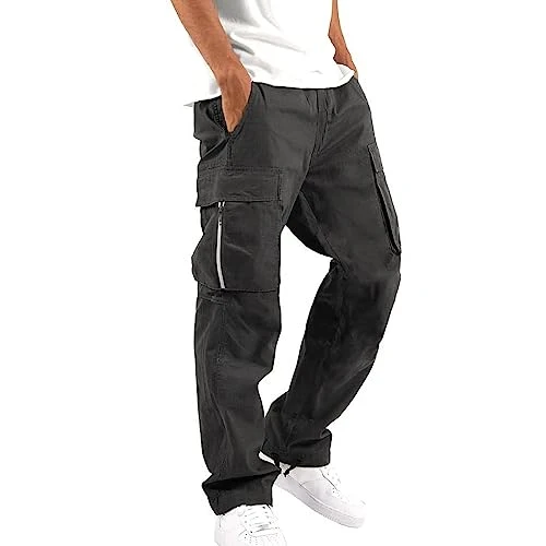 Mens Casual Cargo Trousers | Men Jogger Elastic Waist Workwear Pants | Regular Fit Drawstring Sweatp