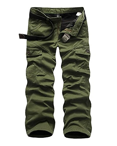 Mens Casual Combat Cargo Pants Loose Cotton Work Wear Trousers Solid Color Trousers Straight Walking