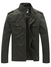 Men's Casual Cotton Jacket Outdoor Lightweight Leisure Jacket Classic Full-Zip Jacket Militar