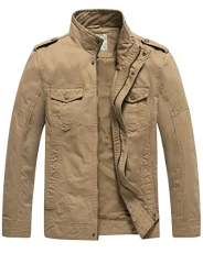 Men's Casual Cotton Jacket Outdoor Lightweight Leisure Jacket Classic Full-Zip Jacket Military Jacket Khaki M