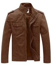 Men's Casual Cotton Jacket Outdoor Lightweight Leisure Jacket Classic Full-Zip Jacket Military Jacket Brown XL