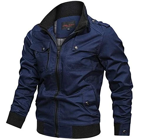 Men's Casual Cotton Military Style Bomber Jackets Pilot Jacket Cargo Stand Collar Coat