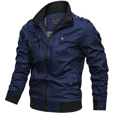 Men's Casual Cotton Military Style Bomber Jackets Pilot Jacket Cargo Stand Collar Coat