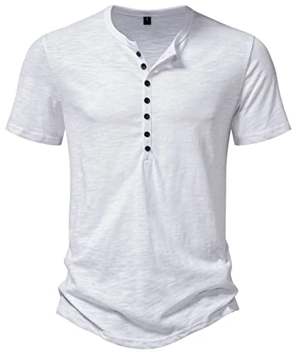 Men's Casual Cotton Short Sleeve Henley Shirts Slim Fit Lightweight Comfortable T-Shirt Tops PPPB19-