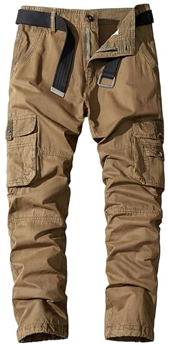 Men's Casual Cotton Trousers Youth Workwear Trousers Multiple Pockets Straight Cargo Trousers Withou