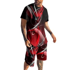 Men's Casual Crew Neck Short Sleeve T-Shirt with Printed Jumper and Short Medium Waist Tracksuit Kids Boys 140, red, XL