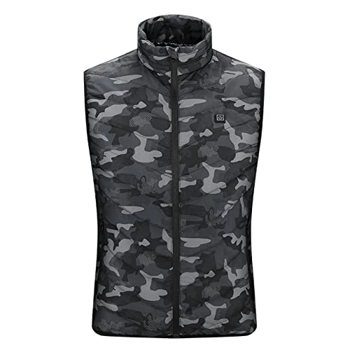 Mens Casual Down Gilet Coats Jackets Vest Camouflage Smart Warm Charging Heating Constant Temperature thicken Outdoor Insulator Quilted Puffy Windproof Sports Vest autumn Winter 2024 UK