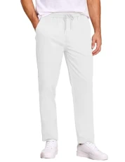 Men's Casual Drawstring Pants Regular Fit Elastic Waist Cotton Basic Straight Leg Cargo Pants, White, Large Men's Casual Drawstring Pants Regular Fit Elastic Waist Cotton Basic Straight Leg Cargo Pants, White, Large