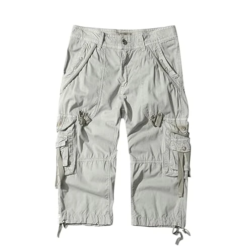Men's Casual Fishing Shorts Hiking Cargo Multi Pocket Summer Outdoor Work Short Pants Simple Straight 3/4 Shorts for Wen UK Breathe Plus Size Wide Leg Beach Shorts(Grey,34)