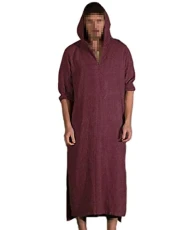 Men's Casual Hooded Kaftan Robes Muslim Middle Eastern Long Section Long Sleeve Robes Arabian Thobe Red