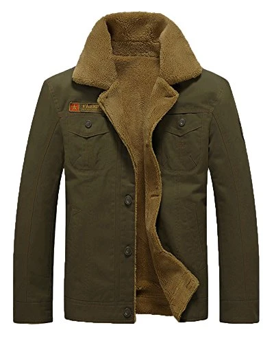 Mens Casual Jacket Coat Outdoor Jacket Loose Warm Lined Coat Army Green 2XL
