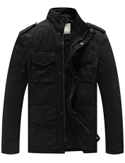 Men's Casual Jacket Cotton Leisure Jackets Stand Collar Warm Jackets Outdoor Leisure Multi Pockets Jacket Black S