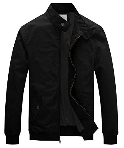 Men's Casual Jacket Outdoor Cotton Coat Lightweight Warm Jackets Classic Full-Zip Jacket Military Jackets Harrington Jacket Black M