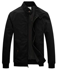 Men's Casual Jacket Outdoor Cotton Coat Lightweight Warm Jackets Classic Full-Zip Jacket Military Jackets Harrington Jacket Black M