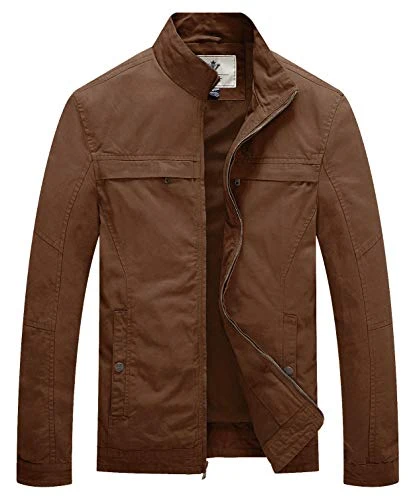Men's Casual Jacket Outdoor Lightweight Cotton Coat Classic Jacket Windproof Warm Jacket Harrington Jacket Coffee L