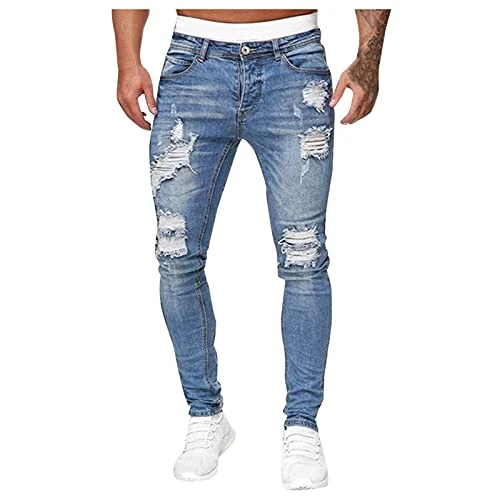 Men's Casual Jeans Denim Cotton Hip Hop Loose Straight Jeans Work Long Trousers Jeans Pants Elastic Stretchy Denim Jeans Daily Streetwear Jeans