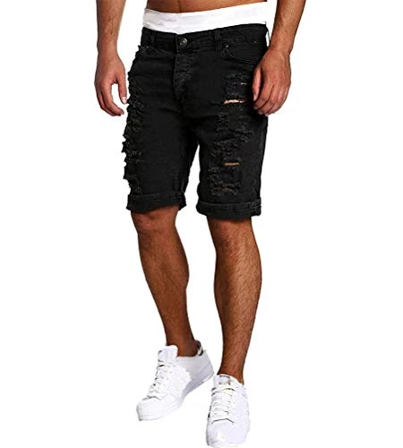 Men's Casual Knee Length Chino Pants Cargo Cowboy Water Wash Slim Fit Destroyed Jeans Denim Shorts w