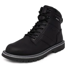 Mens Casual Lace Up Ankle Boots High Water & Slip Resistant Outdoor Lightweight Utility Leather Shoes for Work, Winter, Walking, Construction., Black, 6 UK