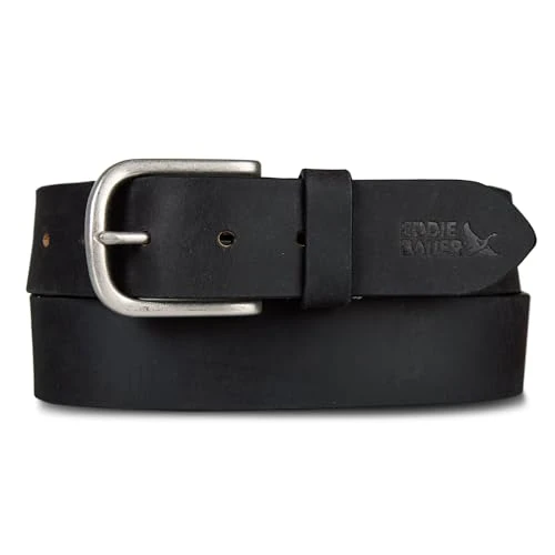 Men's Casual Leather Belt with Metal Buckle, Hand Tacked-Black, L (36-38")