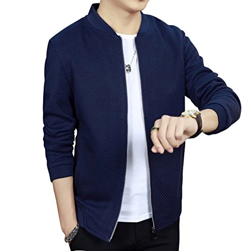 Mens Casual Lightweight Long Sleeve Slim Zip Up Bomber Jacket Coat Outerwear Blue XL