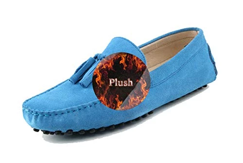 Mens Casual Loafers Slip on Dress Moccasins Shoes with Tassel Winter Light Blue UK 5