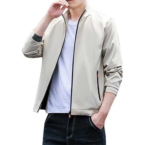 Men's Casual Long Sleeve Autumn Winter Stand-Up Collar Top Blouse Coat Jacket with Pockets Winter Jackets Men's Fur, khaki, XXL